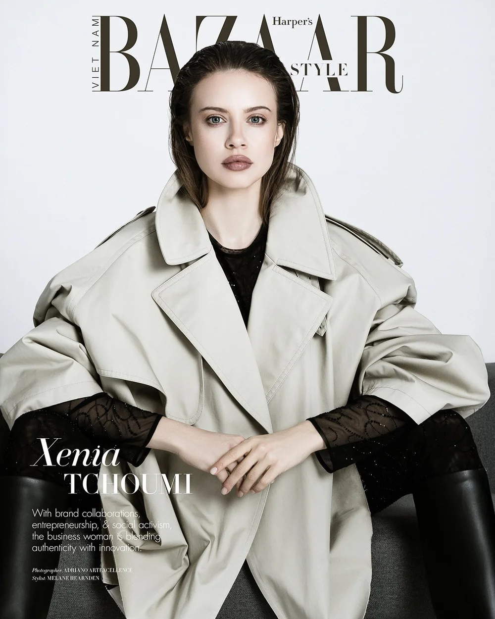 Xenia Tchoumi na capa da Harper's Bazaar